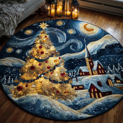 Golden Starry Quilted Round Mat Christmas Home Decor Christmas Gifts For Art Lovers - Printvoro