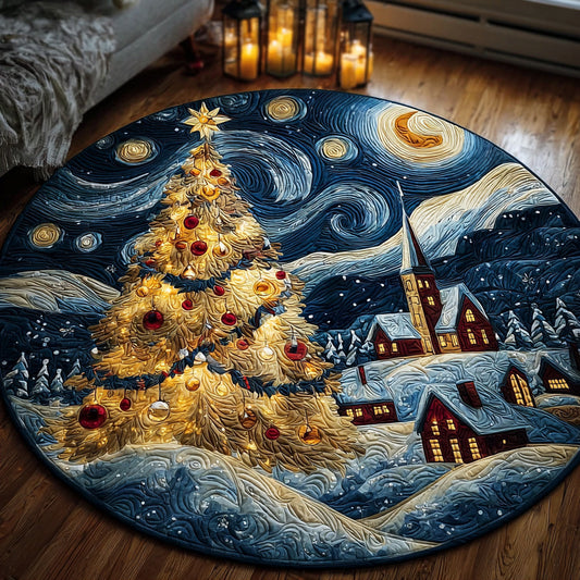 Golden Starry Quilted Round Mat Christmas Home Decor Christmas Gifts For Art Lovers - Printvoro