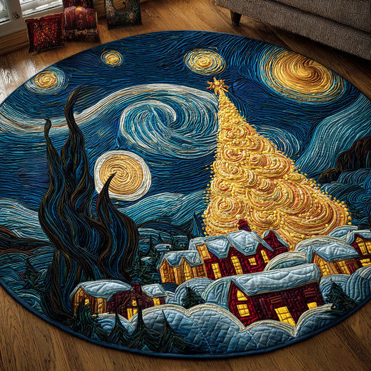 Golden Village Night Quilted Round Mat Christmas Home Decor Christmas Gifts For Art Fans - Printvoro