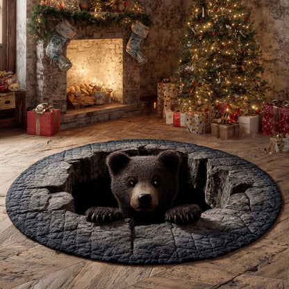 Holiday Bear Quilted Round Mat Animal Design Earth Tone Home Decor Bear Lover Gifts - Printvoro