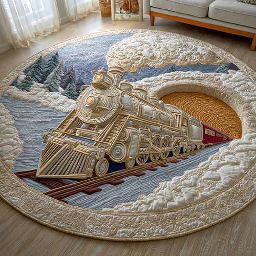 Winter Steam Ride Quilted Round Mat Christmas Themed Season Home Decor Great Secret Santa Gifts - Printvoro