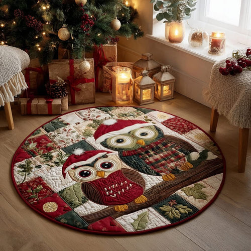 Owl Christmas Quilted Round Mat Cute Holiday Home Decorations Owl Themed Christmas Gifts - Printvoro