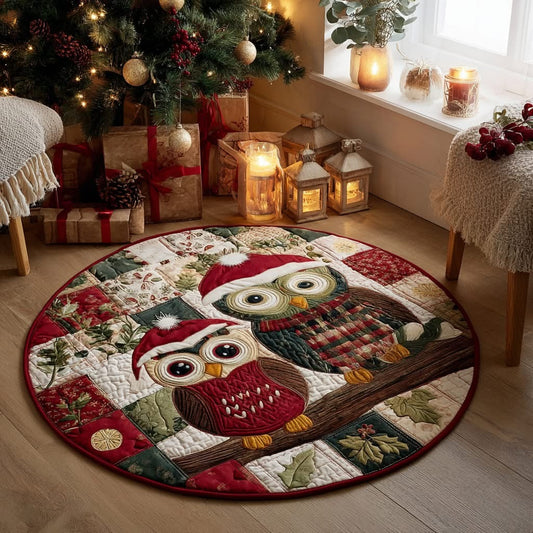 Owl Christmas Quilted Round Mat Cute Holiday Home Decorations Owl Themed Christmas Gifts - Printvoro