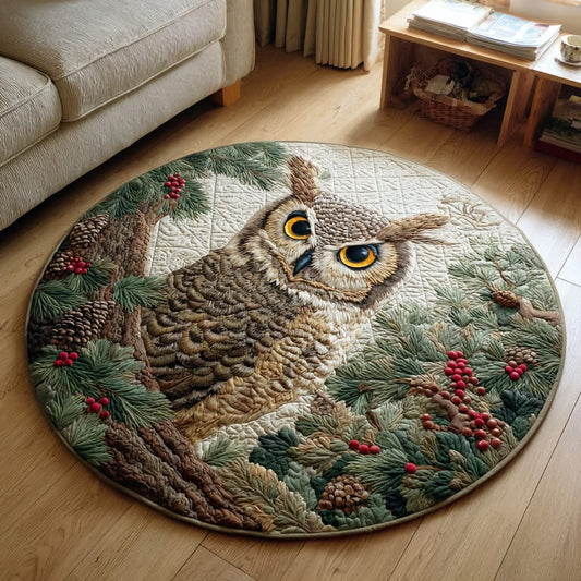 Owl Woods Quilted Round Mat Holiday Home Decorations Owl Themed Christmas Gifts - Printvoro
