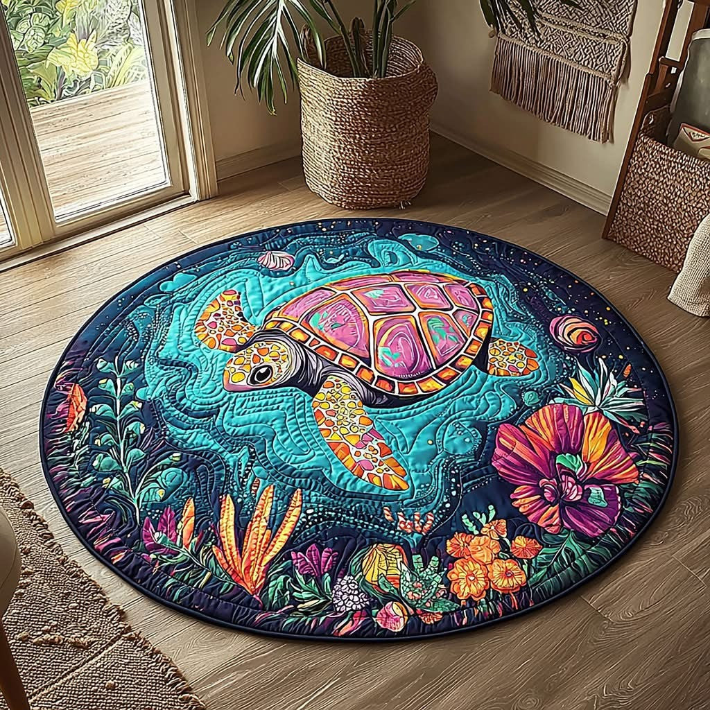 Sea Turtle Quilted Round Mat Holiday Home Decor Christmas Presents For Sea Turtle Lovers - Printvoro