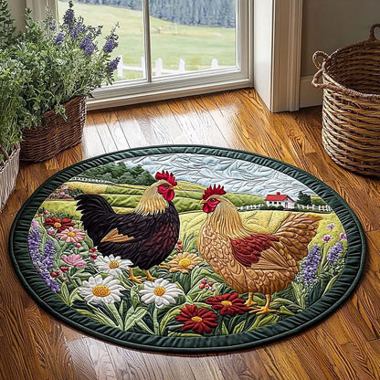Chicken On The Field Quilted Round Mat Farmhouse Home Decor Christmas Gifts For Chicken Lovers - Printvoro