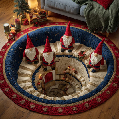 Gnome Stairs Christmas Quilted Round Mat Cozy Holiday Decor Gnome Christmas Gift Ideas - Printvoro