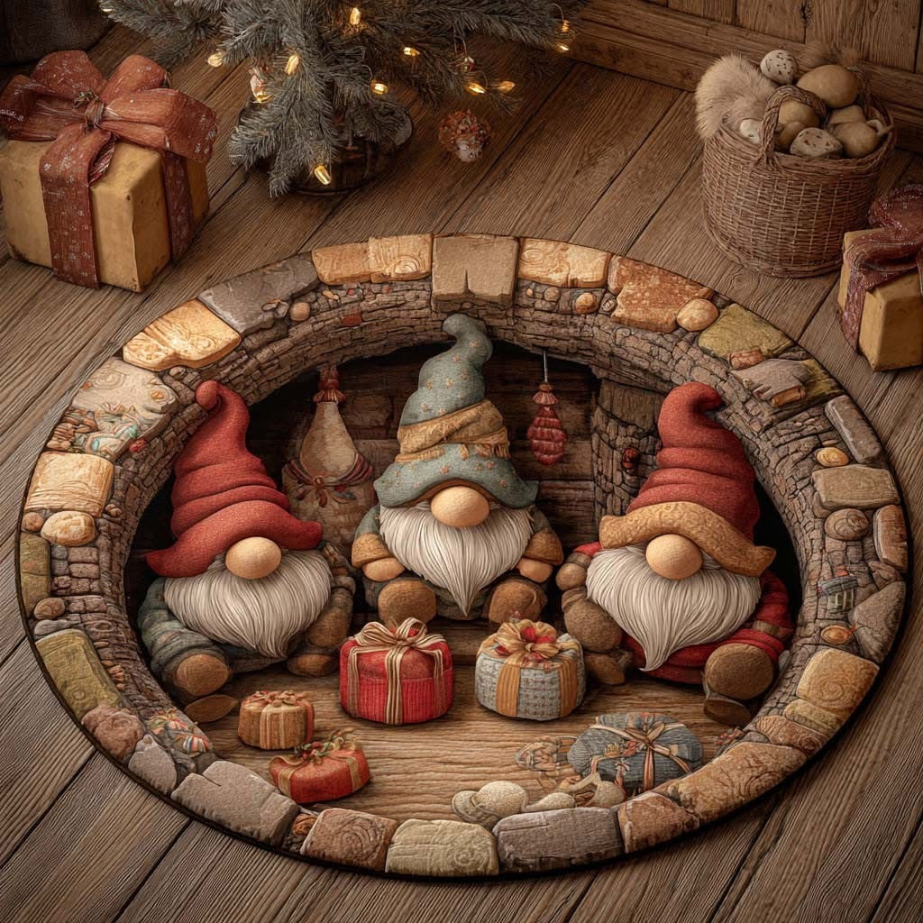 Gnome Nest Quilted Round Mat Holiday Home Decorations Gnome Gifts For Christmas - Printvoro