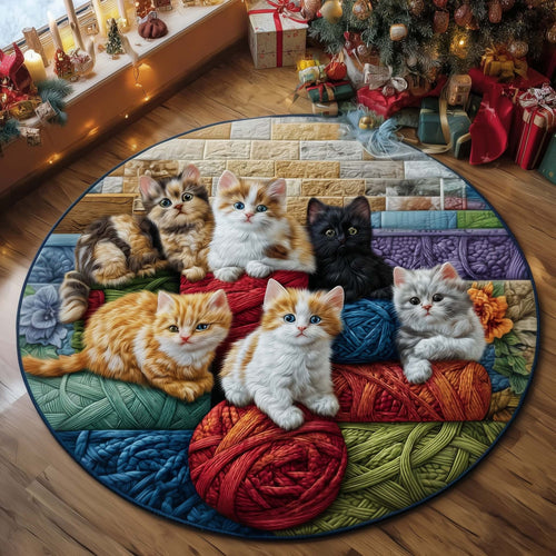 Cat Bliss Quilted Round Mat Cute Kitten Christmas Decorations Xmas Gifts For Cat Lover - Printvoro