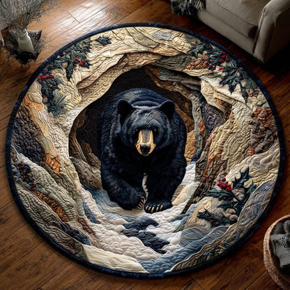 Black Bear Wild Quilted Round Mat Living Room Decor Gifts Ideas For Wildlife Lovers - Printvoro