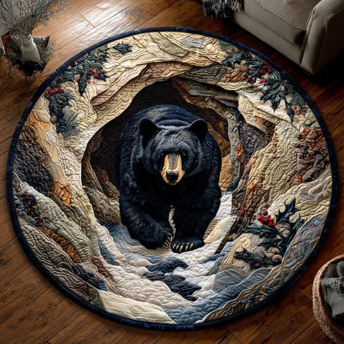 Black Bear Wild Quilted Round Mat Living Room Decor Gifts Ideas For Wildlife Lovers - Printvoro