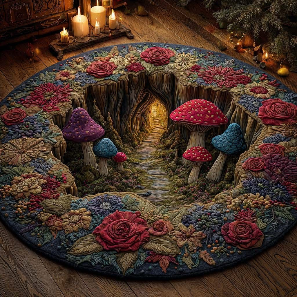 Secret Forest Path Quilted Round Mat Cozy Home Decor Idea Cool Gifts For Grandma - Printvoro
