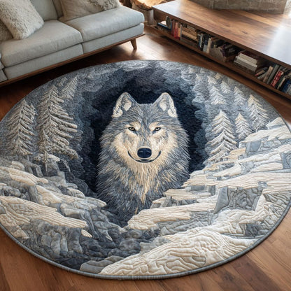 Wolf Winter Guardian Quilted Round Mat Modern Home Decor Gifts For Wolf Lovers - Printvoro