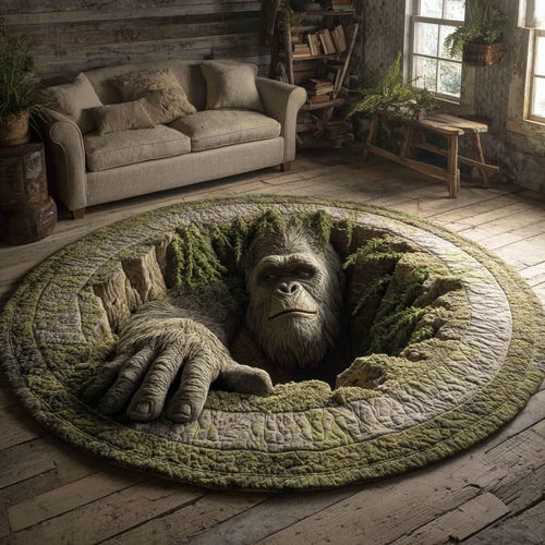 Bigfoot Log Hole Quilted Round Mat Home Decoration Best Gifts For Bigfoot Lovers - Printvoro
