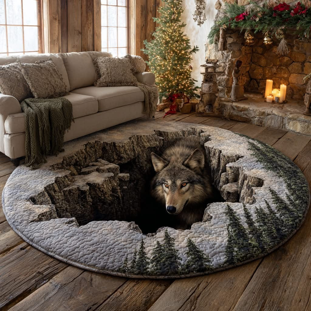 Wolf Cave Shadow Quilted Round Mat Living Room Decorations Gifts Ideas For Wolf Lovers - Printvoro