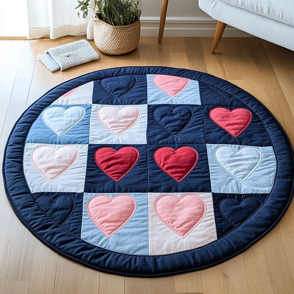 Denim Love Quilted Round Mat Home Decor Items Valentine's Day Gifts For Husband - Printvoro