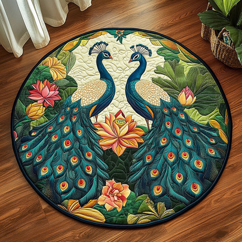 Double Peacock Lotus Quilted Round Mat Home Decor Items Valentine's Day Gifts For Girlfriend - Printvoro