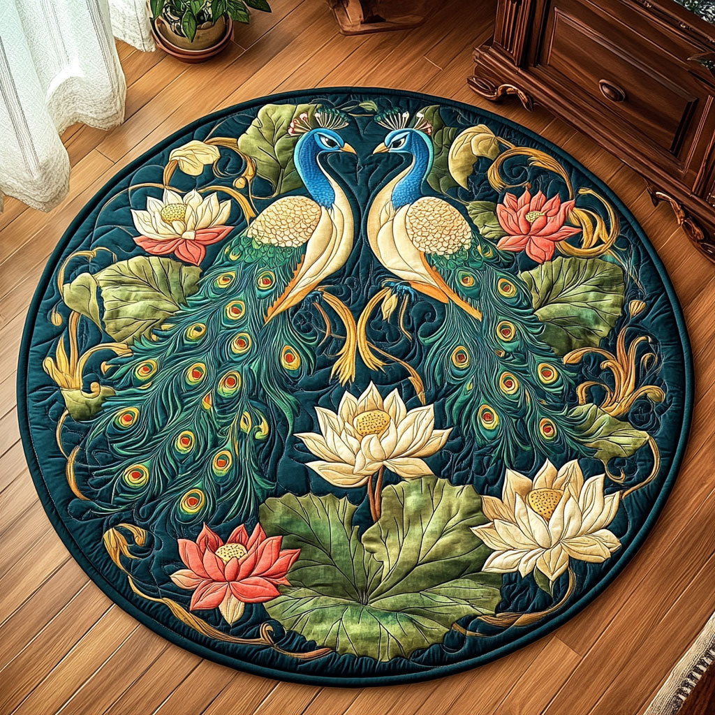 Jade Peacock Quilted Round Mat Home Decor Items Valentine's Day Gifts For Girlfriend - Printvoro
