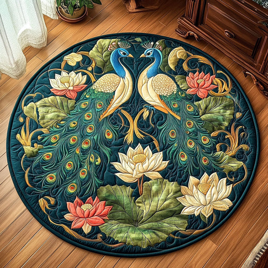 Jade Peacock Quilted Round Mat Home Decor Items Valentine's Day Gifts For Girlfriend - Printvoro