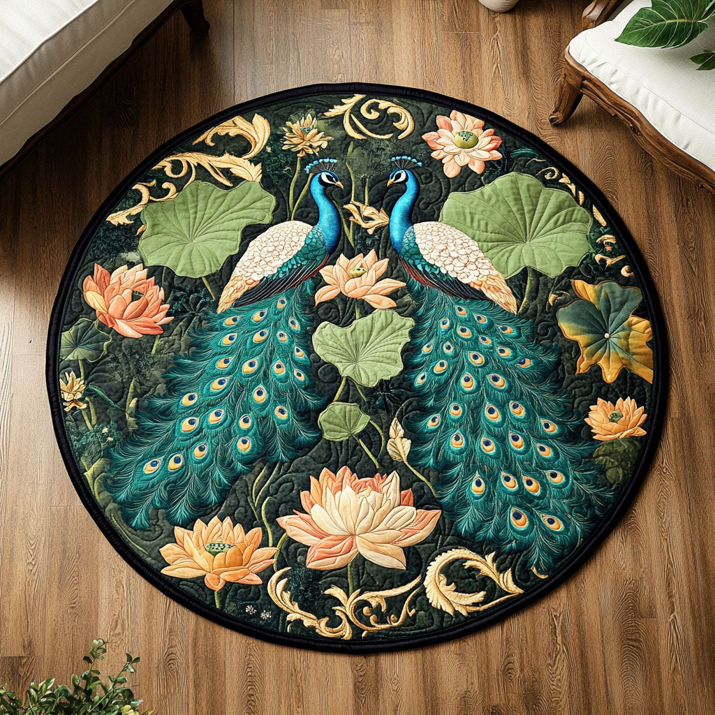 Lotus Garden Peacocks Quilted Round Mat Home Decor Items Valentine's Day Gifts For Girlfriend - Printvoro