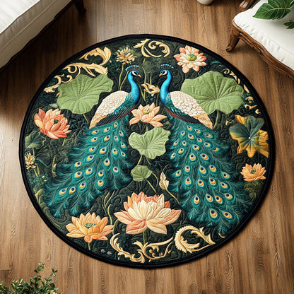 Lotus Garden Peacocks Quilted Round Mat Home Decor Items Valentine's Day Gifts For Girlfriend - Printvoro