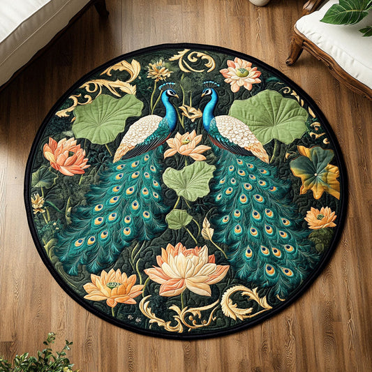 Lotus Garden Peacocks Quilted Round Mat Home Decor Items Valentine's Day Gifts For Girlfriend - Printvoro