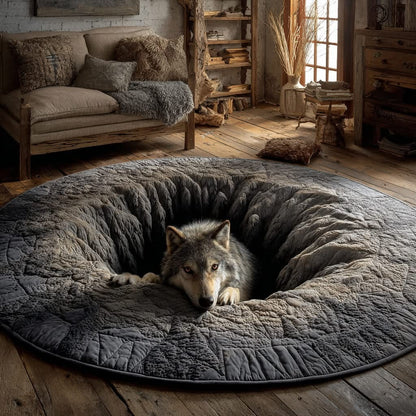 Wolf Stone Hearth Quilted Round Mat Home Decor Best Gifts For Wolf Lovers - Printvoro