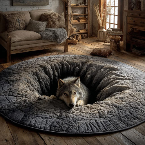 Wolf Stone Hearth Quilted Round Mat Home Decor Best Gifts For Wolf Lovers - Printvoro