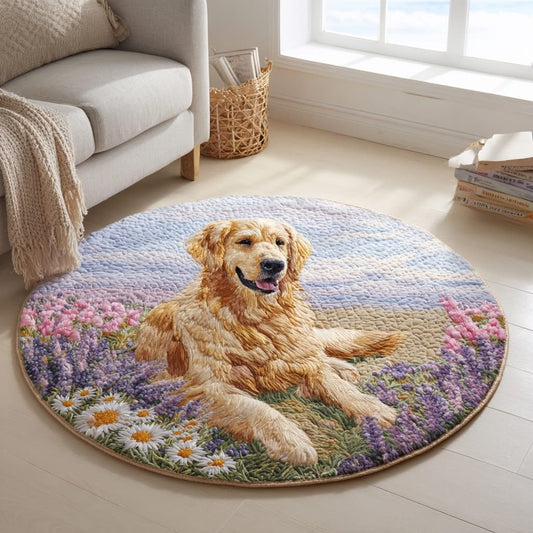 Golden Retriever Bloom Quilted Round Mat Home Decor Gifts For Golden Retriever Lovers - Printvoro