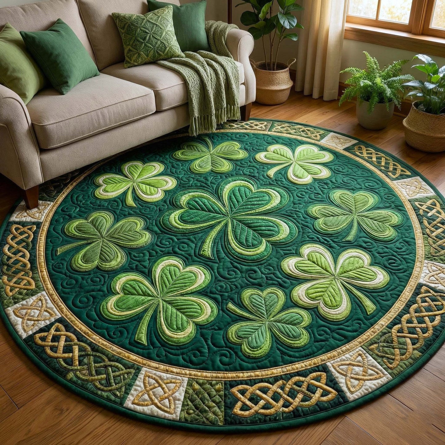 St Patrick's Day Quilted Round Mat Celtic Circle Mat Ireland Holiday Home Decorations - Printvoro