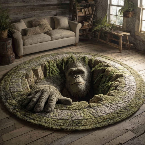 Bigfoot Green Forest Quilted Round Mat Seasonal Home Decor Gifts For Bigfoot Lovers - Printvoro