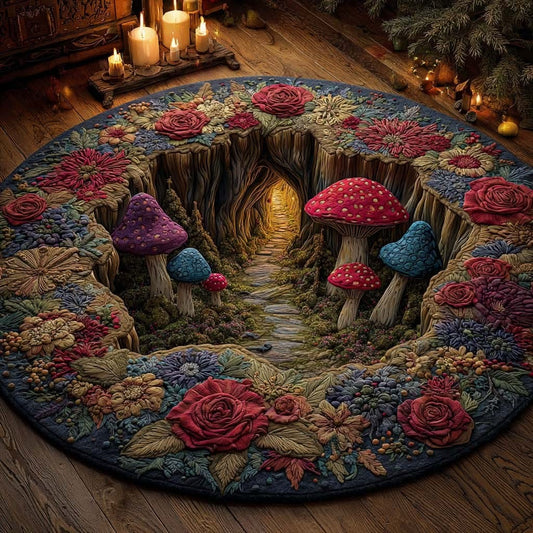 Mushroom Garden Quilted Round Mat Living Room Decor Ideas Gifts For Fantasy Lovers - Printvoro