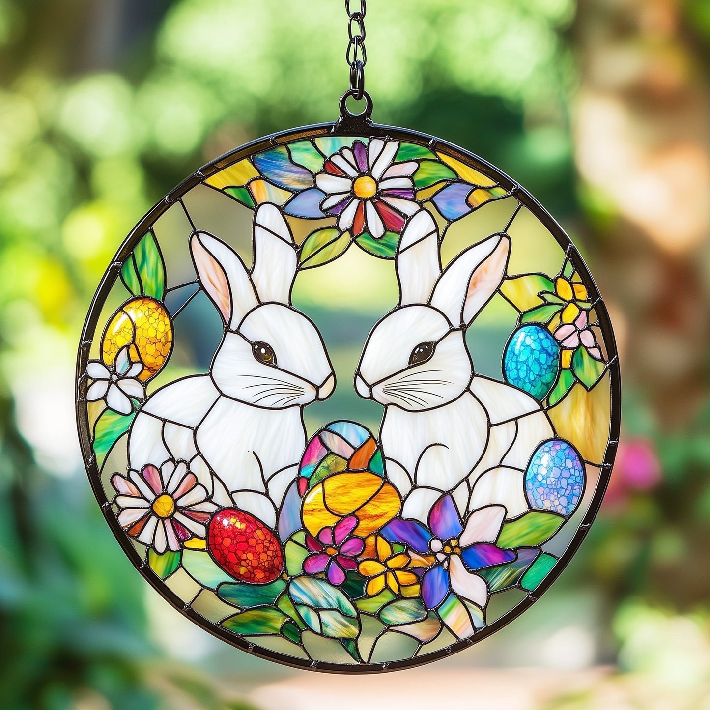 Easter Sweethearts Suncatcher Bunny & Egg Window Hanging Home Decor Rabbit Gift For Mother - Pvr