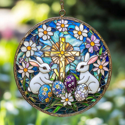 Glowing Rabbit Suncatcher Steadfast Faith Window Hanging Home Decor Gift For Family - Pvr