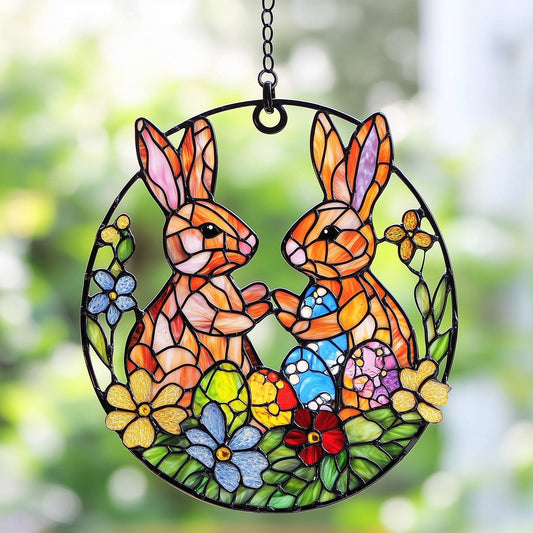 Hop Into My Heart Suncatcher Floral Easter Egg Window Hanging Home Decor Bunny Rabbit Presents - Pvr