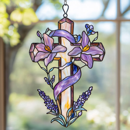 Redemption Cross Suncatcher Living A Faithful Life Window Hanging Home Decor Gift For Wife - Pvr