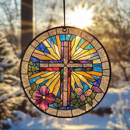 Sunlit Cross Suncatcher Steadfast Faith Window Hanging Home Decor Religious Home Gift - Pvr