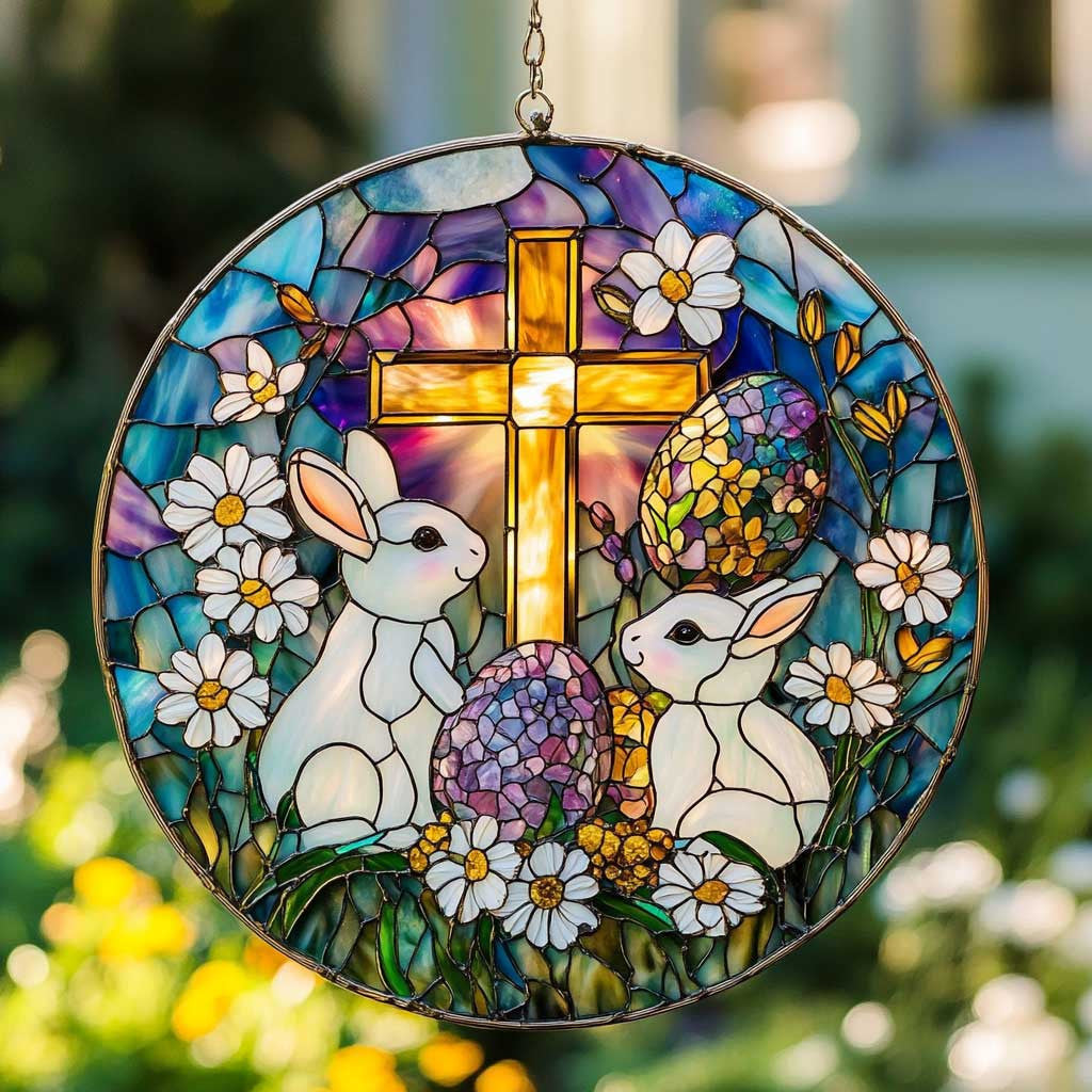 Easter Blessing Rabbit Suncatcher Cute Window Hanging Home Decor Gifts For Bunny Lovers - Pvr