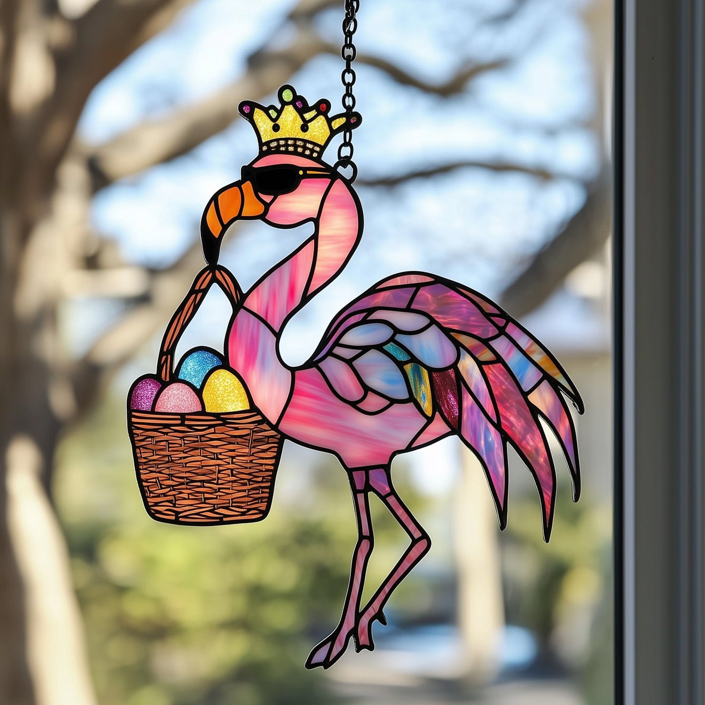Easter Flamingo Suncatcher Cute Window Hanging Home Decor Unique Pink Flamingo Gifts - Pvr