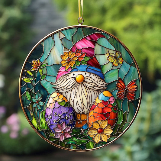 Gnome In Flower Garden Suncatcher Cute Window Hanging Home Decor Gift For Dad - Pvr
