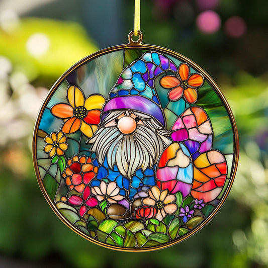 Gnome In Flower Garden Suncatcher Cute Window Hanging Home Decor Gift For Mom - Pvr