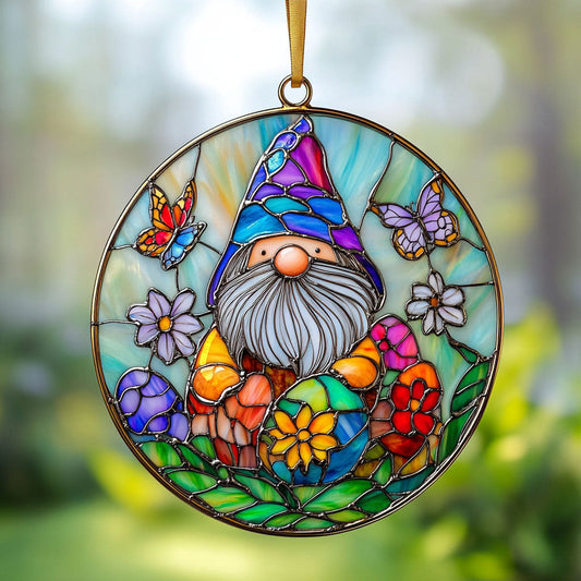 Gnome In Flower Garden Suncatcher Cute Window Hanging Home Decor Unique Gnome Gifts - Pvr