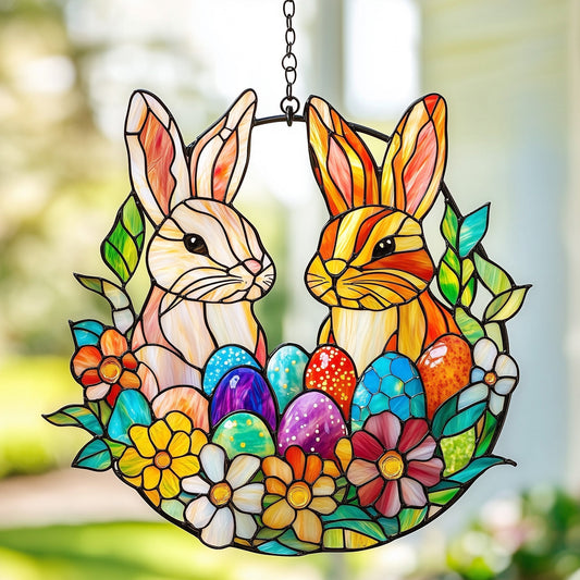 Hop Into My Heart Suncatcher Floral Easter Egg Window Hanging Home Decor Gift For Mother - Pvr