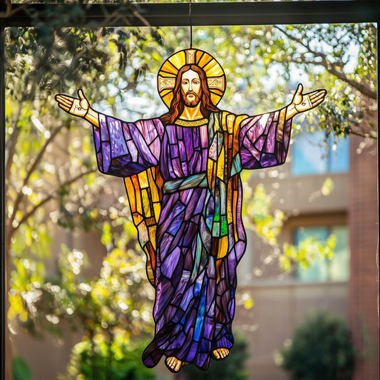 In His Footsteps Suncatcher Faithful In Christ Window Hanging Home Decor Gift For Grandma - Pvr