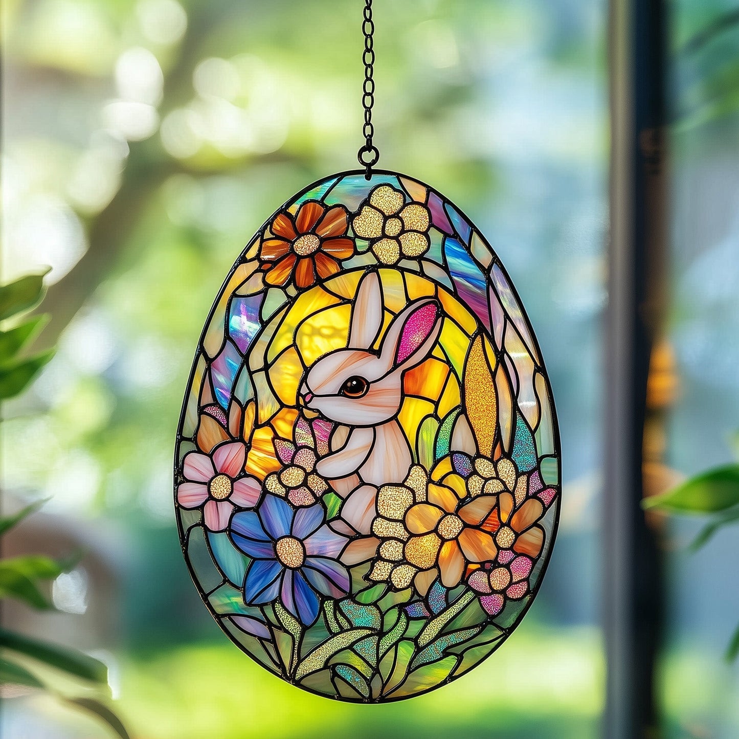 Radiant Easter Glow Stained Glass Suncatcher Cute Window Hanging Home Decor Gift For Dad - Pvr