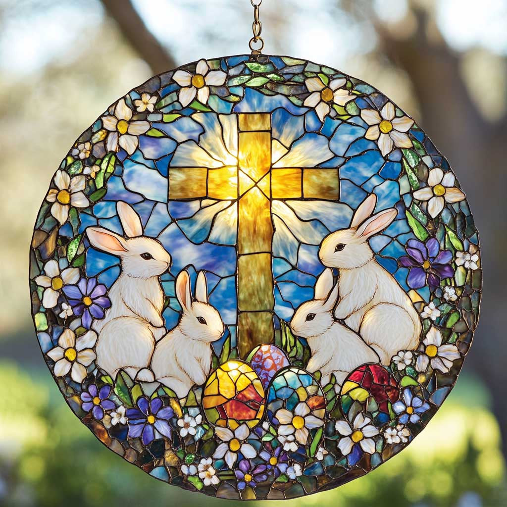 Rainbow Rabbit Suncatcher Living A Faithful Life Window Hanging Home Decor Gift For Mother - Pvr