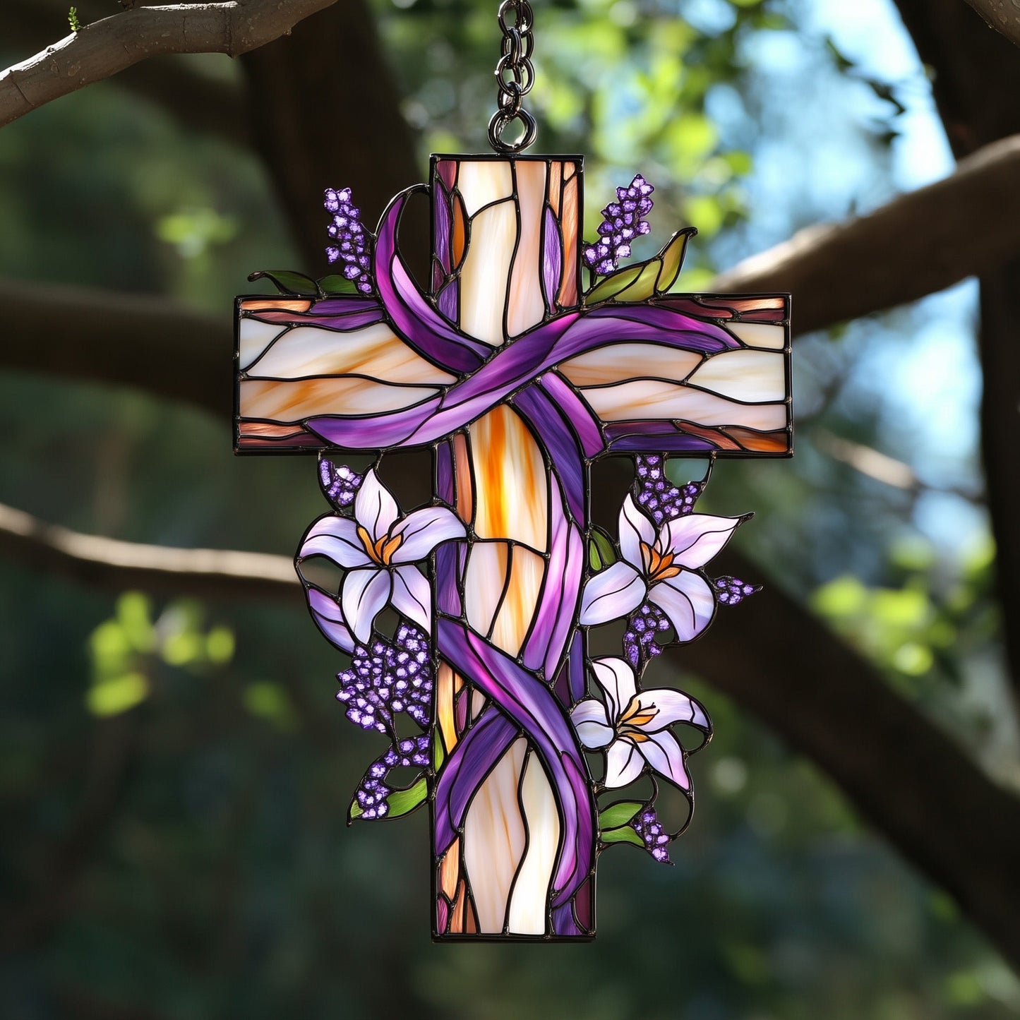 Redemption Cross Suncatcher Living A Faithful Life Window Hanging Home Decor Gift For Family - Pvr