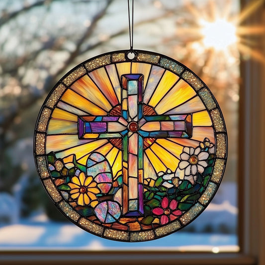 Sunlit Cross Suncatcher Steadfast Faith Window Hanging Home Decor Faith Gift For Her - Pvr