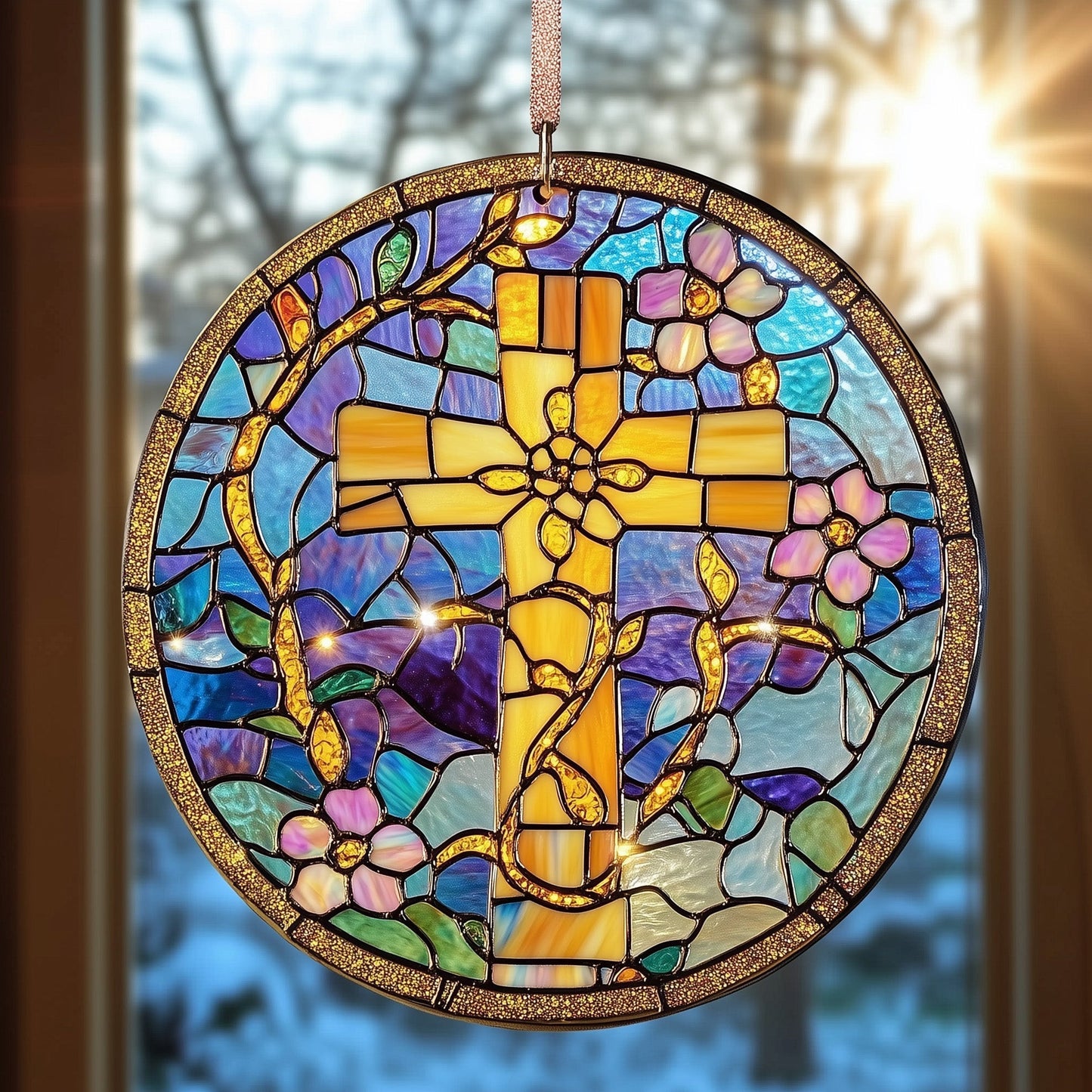 Sunlit Cross Suncatcher Steadfast Faith Window Hanging Home Decor Gift For Grandma - Pvr