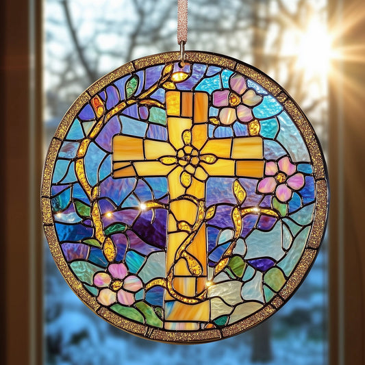 Sunlit Cross Suncatcher Steadfast Faith Window Hanging Home Decor Gift For Grandma - Pvr